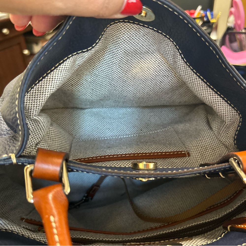 Dooney & Bourke Blue and Tan Satchel with Classic Design - Picture 5 of 10